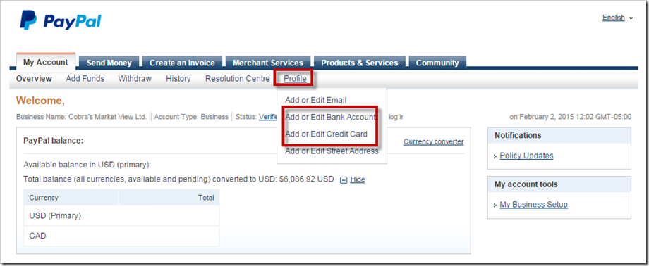 how to update paypal details on ebay